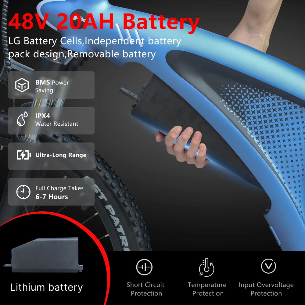 HUANCI Q5 Off-Road Electric Bike - 48V 20AH Battery, 2000W Motor, 93-Mile Max Range - Adult E-Bike