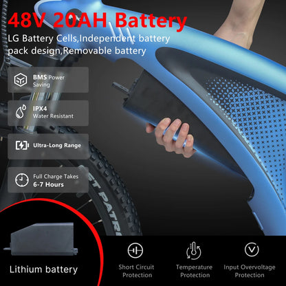 HUANCI Q5 Off-Road Electric Bike - 48V 20AH Battery, 2000W Motor, 93-Mile Max Range - Adult E-Bike