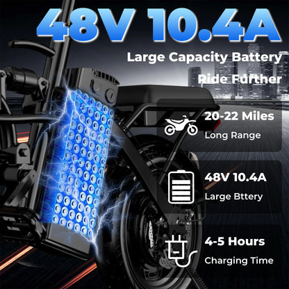 LELEKUAI 500W Adult Electric Bike, 20 MPH, 48V 12Ah Removable Battery, 14 Inch Folding Electric Bike, Multi-Shock Absorption